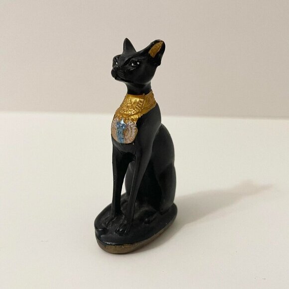 Mini Egyptian Cat Goddess 3 Inch Miniature Resin Statue Figurine - Picture 1 of 16